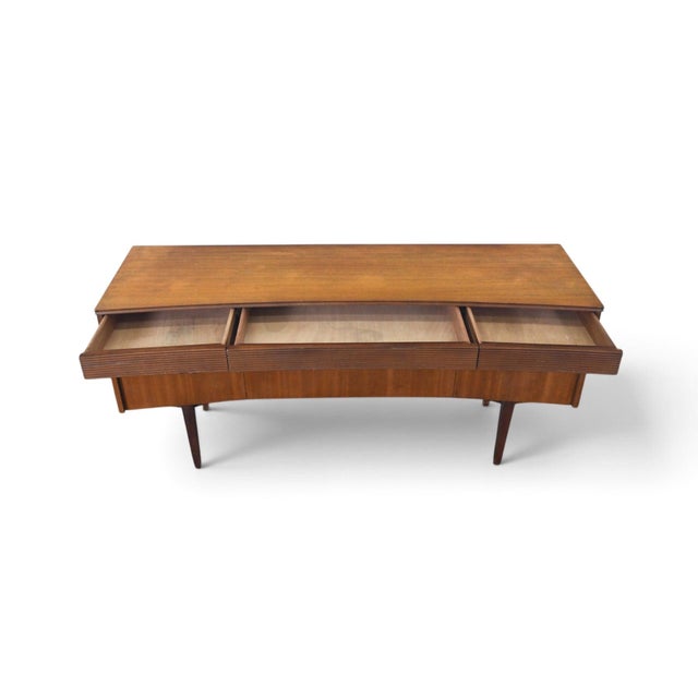 Mid-Century Modern Mid 20th Century Bow Front Mahogany + Rosewood Dresser by Elliotts of Newbury, Attributed For Sale - Image 3 of 10