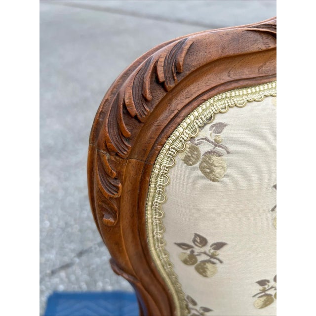 1940s Pair of Carved Walnut French Louis XV Style Fauteuil Armchairs 1940s For Sale - Image 5 of 12