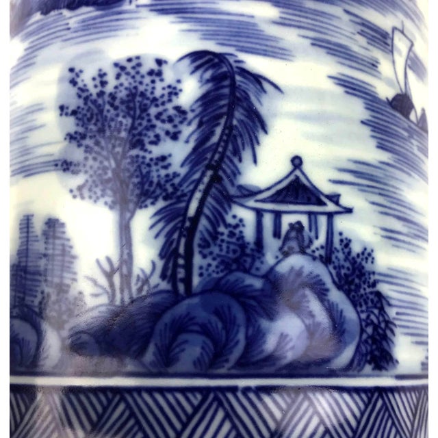 Ink Blue Antique Chinese Porcelain Brush Pot For Sale - Image 8 of 13