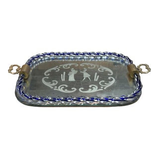 Vintage Italian Decorative Murano and Mirror Tray 1950 For Sale