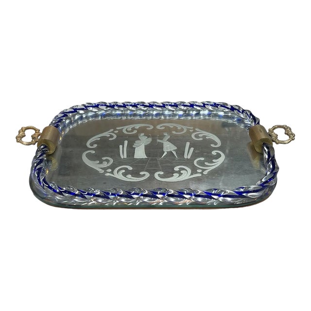 Vintage Italian Decorative Murano and Mirror Tray 1950 For Sale