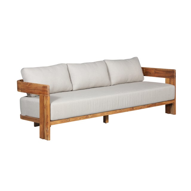 Paradiso Outdoor Solid Teak Wood Sofa - Gray Fabric For Sale - Image 11 of 13