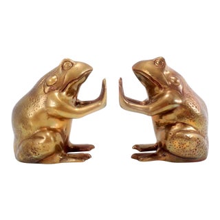 Maitland Smith Brass Frog Bookends For Sale