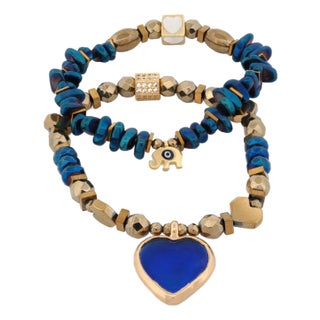 Heart & Luck Blue Murano & Elephant Charm Bracelet Set For Sale