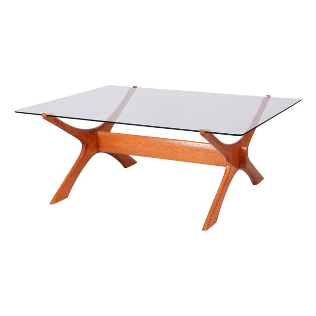 Mid-Century Oak and Glass Dining Table attributed to F. S. Abeln, Italy, 1950s For Sale