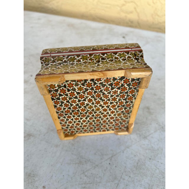 Vintage Footed Middle Eastern Mosaic Wooden Trinket Box For Sale - Image 10 of 10