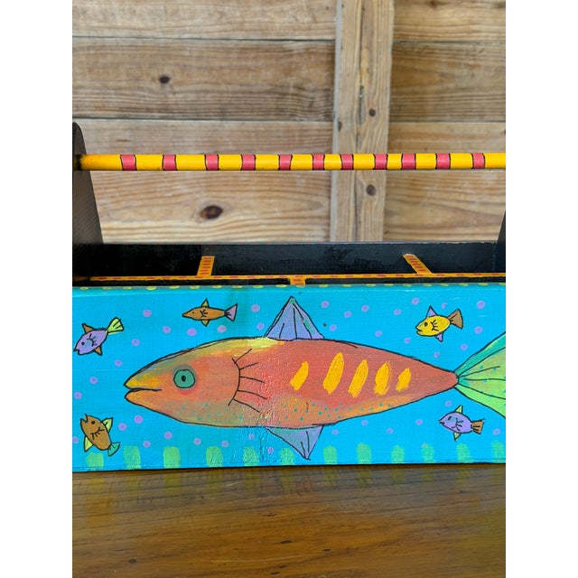 Vintage Coastal Hand-Painted Wood Fish Caddy For Sale - Image 10 of 11