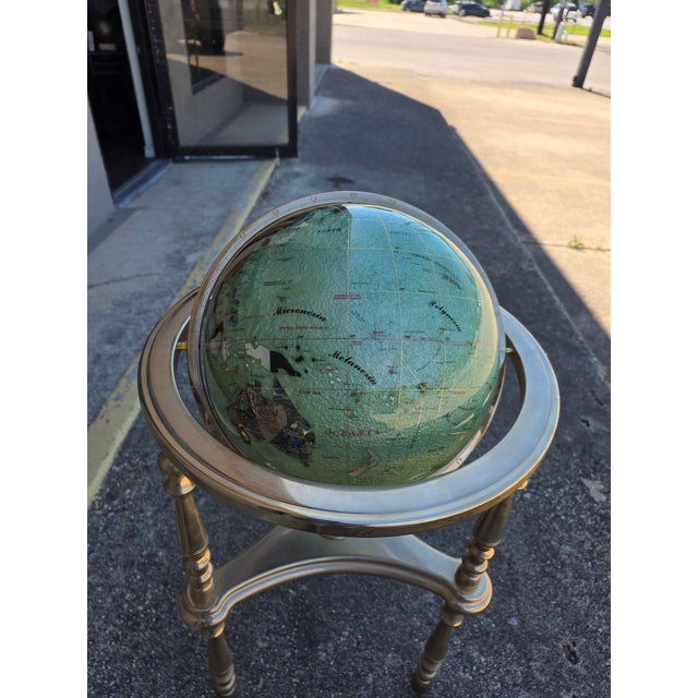 1980s Gemstone Globe on Brass Stand With Compas in Base. For Sale - Image 5 of 14