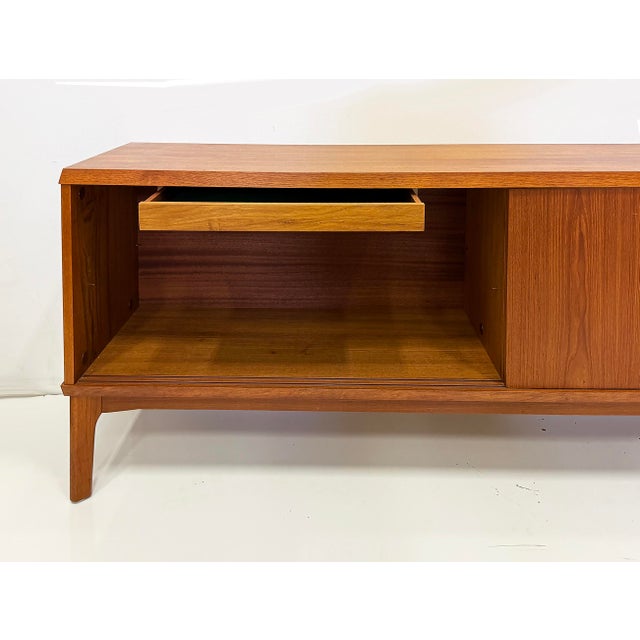 Mid 20th Century Vintage Danish Modern Teak Credenza Cabinet, Sliding Doors With Inset Pulls For Sale - Image 5 of 7
