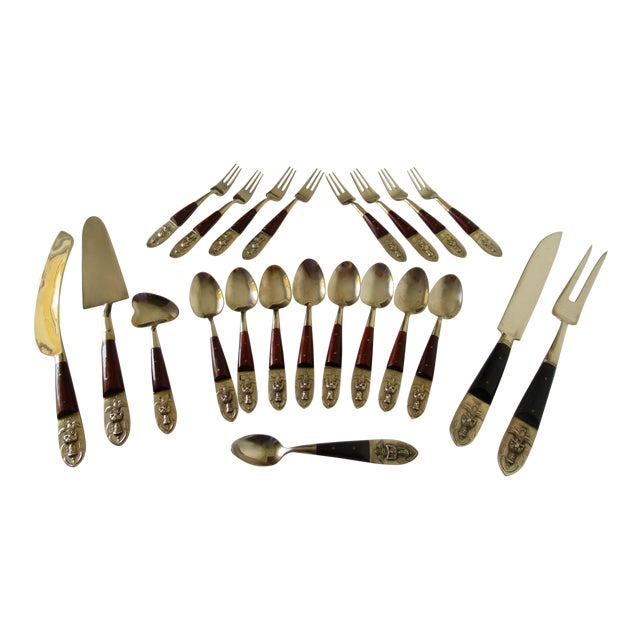 Vintage Asian Siam Brass & Rosewood Flatware Service 26 Pieces Chairish