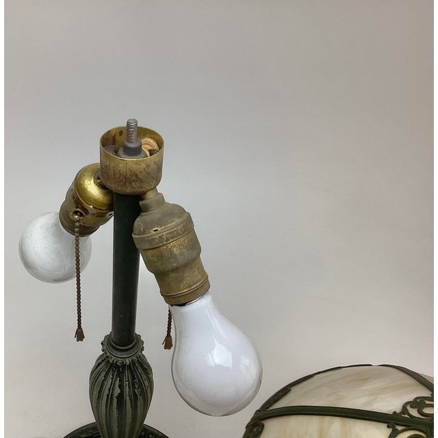 Arts & Crafts Early 20th Century Slag Glass Lamp Edward Miller & Co. For Sale - Image 3 of 11