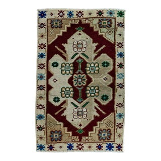 Turkish Mini Rug Oriental Hand Knotted Vintage Rug 1'7" x 2'6" #20630 For Sale