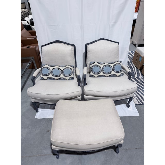 French Custom French Bergère Lounge Chairs With Ottoman For Sale - Image 3 of 12