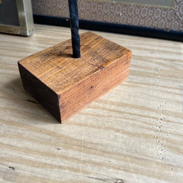 Vintage Black Brutalist Vase on Wooden Base For Sale - Image 4 of 8