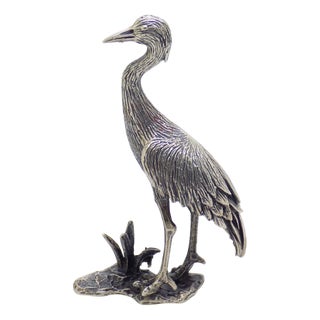 Vintage Italian Handmade Silver Heron Figurine, 1970s For Sale