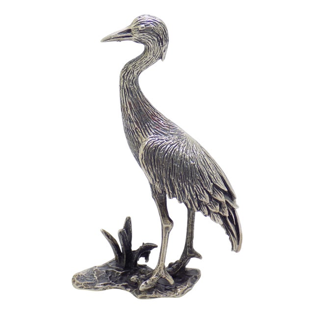 Vintage Italian Handmade Silver Heron Figurine, 1970s For Sale