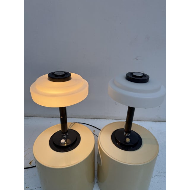 Mid-Century Table Lamps in Milk Glass and Metal from Napako, Czechoslovakia,1960s, Set of 2 For Sale - Image 9 of 11
