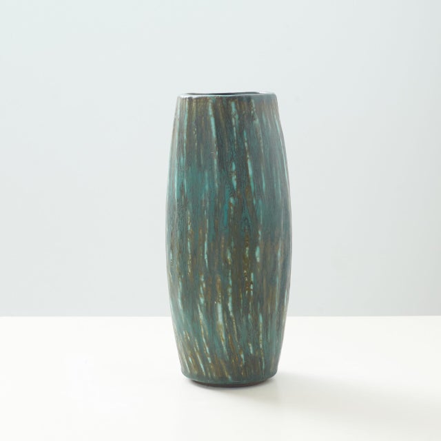 Brown & Blue Vase by Gunnar Nylund for Rörstrand Sweden, c1960s A stoneware model 6 vase from the Birka collection by...