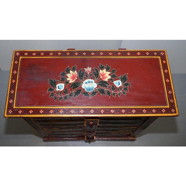 Oriental Hand Painted Side Cupboard or Bookcase with Metal Strap Work, 1900s For Sale - Image 4 of 17