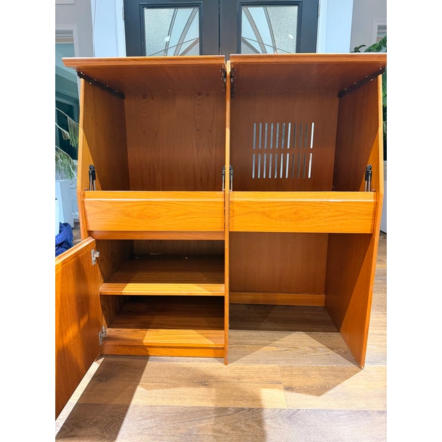 1960s Vintage Danish Modern Teak Drop-Front Cabinet / Desk Cabinet With Hettich Hardware For Sale - Image 5 of 17