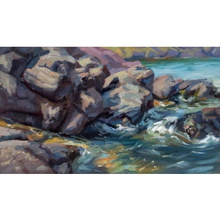 Presque Isle (Day 76) July 17 by Primary Hughes | Oil on canvas board Rocks by water's edge. For Sale