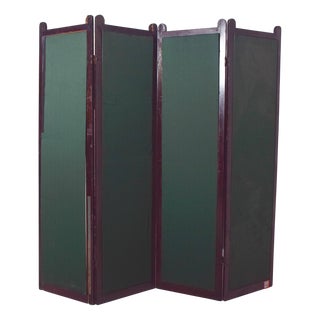 Wooden Folding Screen with Green Fabric Panels, 1950 For Sale