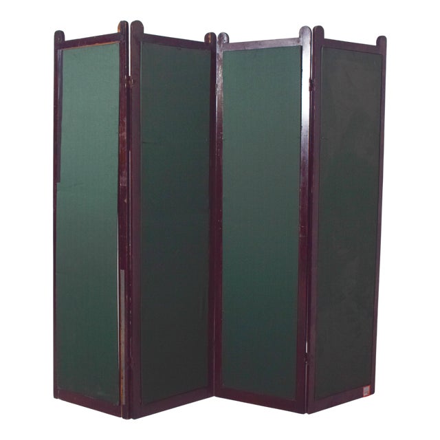 Wooden Folding Screen with Green Fabric Panels, 1950 For Sale