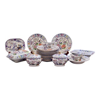 Set of English Ironstone Porcelain “Flying Bird” Pattern Dinner Service- 24 Pieces For Sale