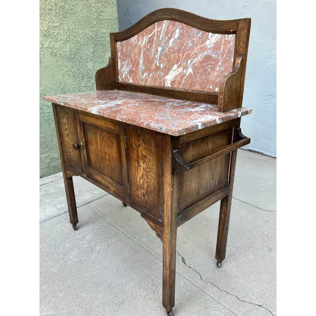 1900 - 1909 Antique English Washstand W/ Pink Marble For Sale - Image 5 of 10