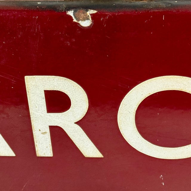 Rare Early 20th C Large Double Sided Train Station Porcelain Enamel Sign in Cherry Red Reads "Parcels and Left Luggage" For Sale - Image 13 of 18