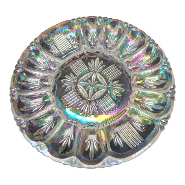Federal Glass Carnival Iridescent Clear Serving Platter Egg Plate