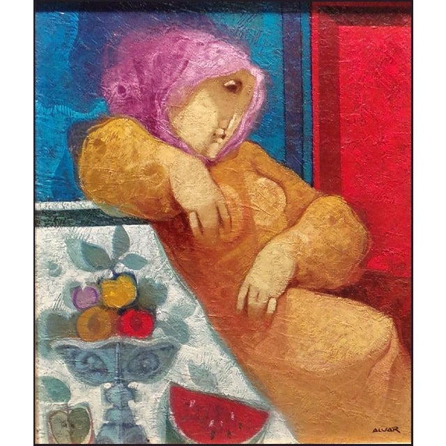 "Reposo Sobre Las Frutas" by Alvar Original Oil Painting on Canvas Hand signed by the artist Framed Size:31" x 27.5"...