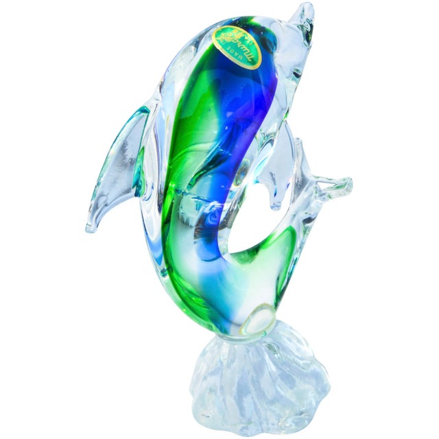 Murano Vintage Handblown Italian Blue & Green Murano Art Glass Dolphin For Sale - Image 4 of 11