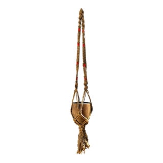 Vintage 70's Jute Macrame Hanging Planter For Sale