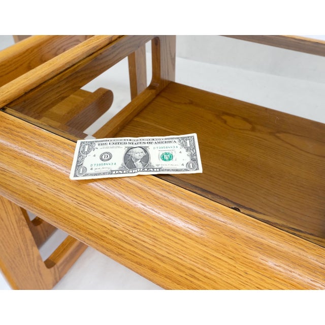 Pair of Mid-Century Solid Oak Smoked Glass Top End Side Tables W Shelves Mint! For Sale - Image 18 of 18