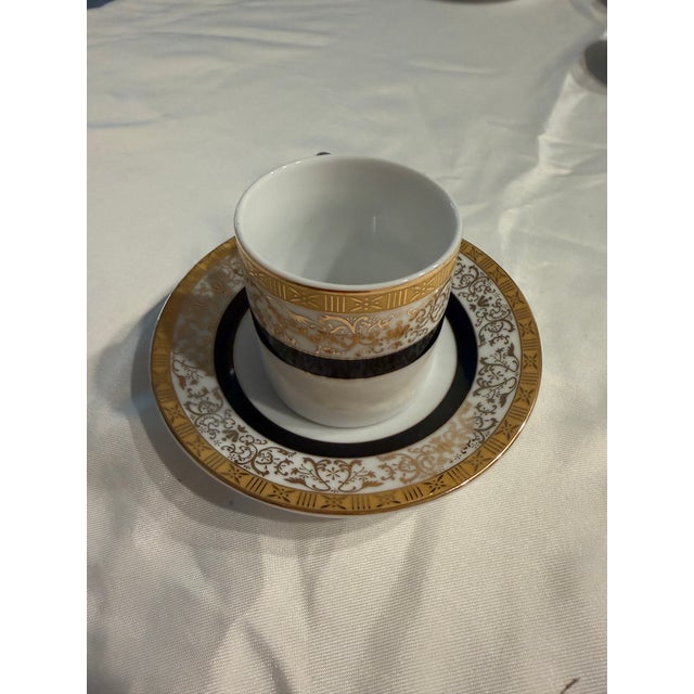 Elegant set of six porcelain demitasse/espresso cups with matching saucers by MCS Porzellanfabrik, Tirschenreuth, Bavaria,...