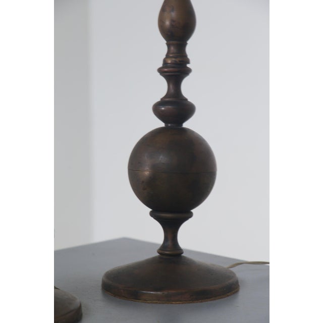 Vintage Art Deco Italian Bronze Candlesticks Table Lamps, 1930, Set of 2 For Sale - Image 11 of 13