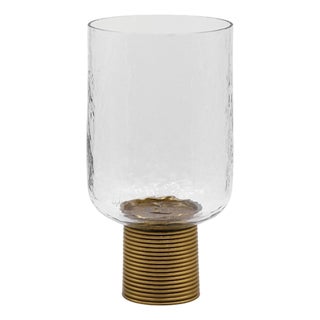 Matthew Izzo Home Cadey Large Clear Glass. And Ribbed Antique Brass Votive Candle Holder For Sale