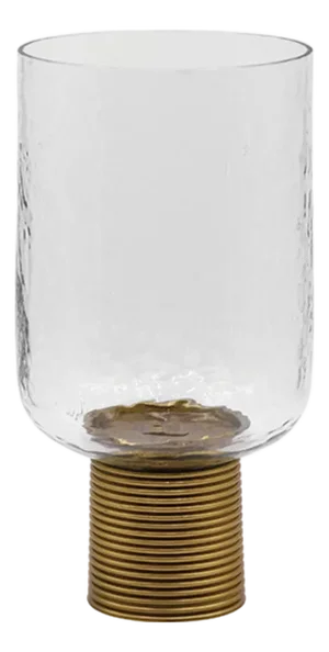 Matthew Izzo Home Cadey Large Clear Glass. And Ribbed Antique Brass Votive Candle Holder