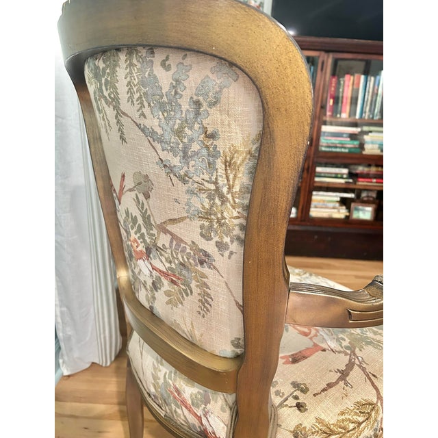 Late 20th Century Italian Louis XV Style Armchair With Carved Wood Polychrome Finish and Custom Upholstery For Sale - Image 12 of 15