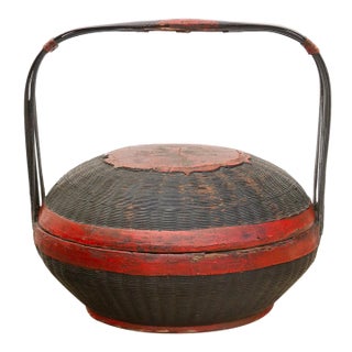 Antique Chinese Red & Black Wedding Basket For Sale