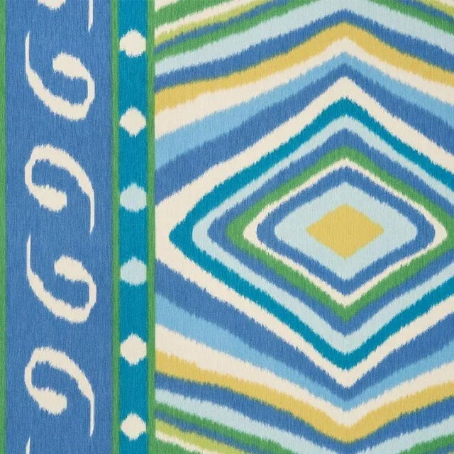 Sample - Schumacher X Johnson Hartig Terence Ikat Fabric in Peacock For Sale
