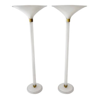 Pair of Sandblasted Lucite Torchieres by Karl Springer From 70's For Sale