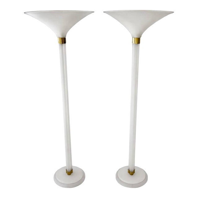 Pair of Sandblasted Lucite Torchieres by Karl Springer From 70's For Sale