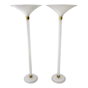 Pair of Sandblasted Lucite Torchieres by Karl Springer From 70's