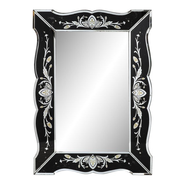 Hollywood Shadow Box Mirror in Reverse Etched & Beveled Eglomise Detailing For Sale