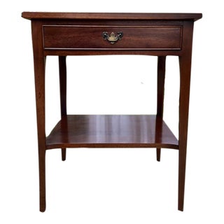 1970s Vintage Craftique Solid Mahogany 2 Tier Bedside Side Lamp Table With Drawer For Sale