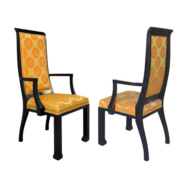 James Mont Mid-20th Century Asian Modern Dining Chairs in Satin Black Lacquer - Set of 6 For Sale - Image 4 of 11