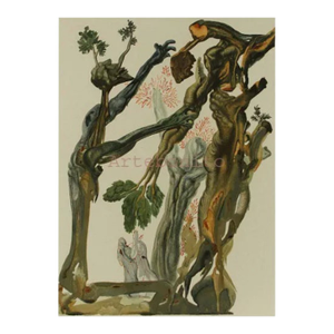 1960s Salvador Dali Woodcut Hell 13 the Forest of Suicides