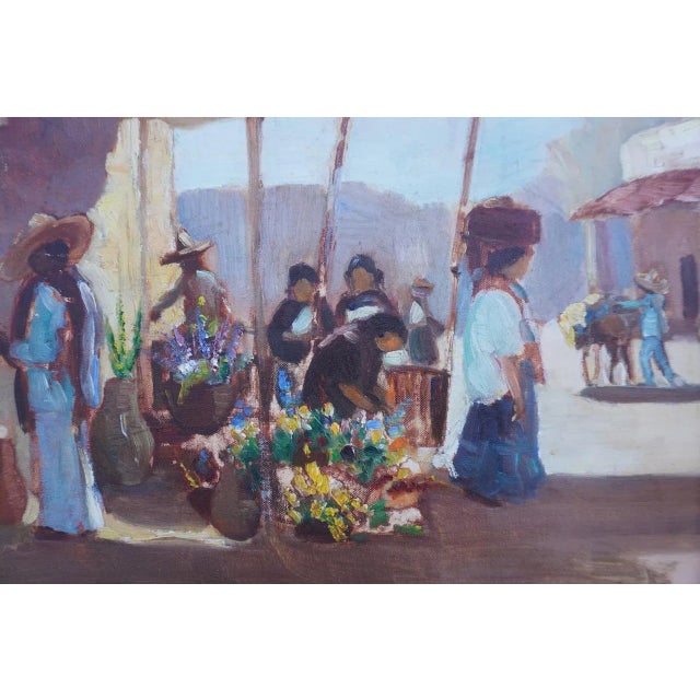 Mexican Marketplace Oil on Board c.1920s For Sale - Image 4 of 5